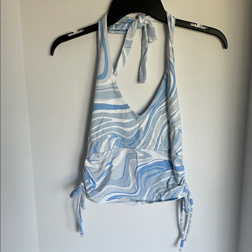 Hollister Blue and White Halter Top ladies size large